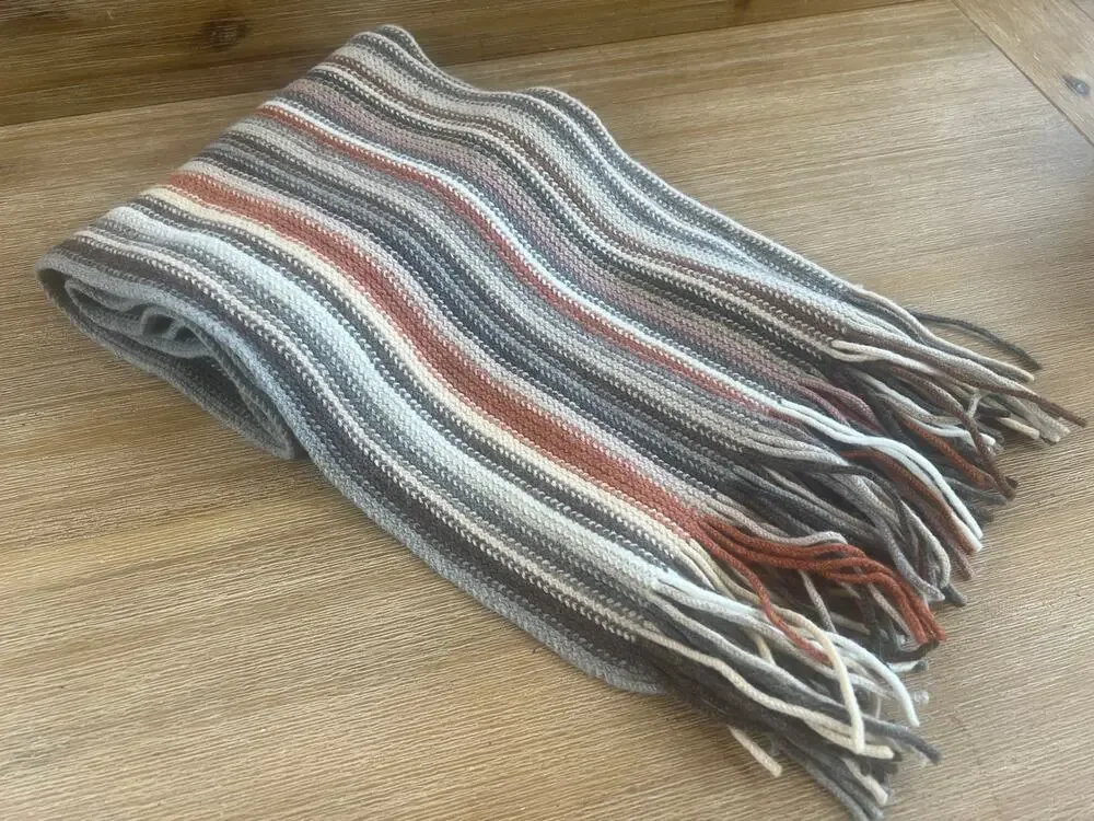 VTG William Brunton Hand Knits Scarf 100% Lambswool Made Scotland Striped Fringe